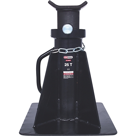 Schwarze Unterstellböcke, Metall, auf einer rechteckigen Basis. Aufschrift: "25 T".